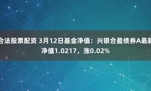 合法股票配资 3月12日基金净值：兴银合盈债券A最新净值1.0217，涨0.02%